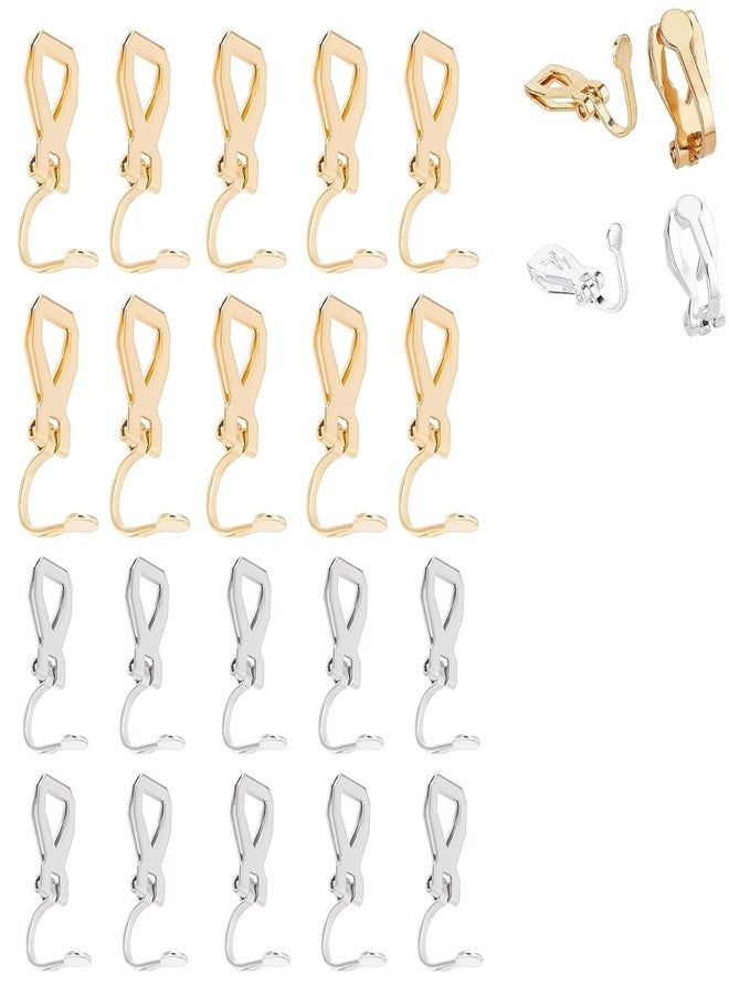 ST logo Clip-on Earring Findings with Loop Earring Setting Components Non Pierced Earring Jewellery Making Supplies DIY Art & Craft (10 +10 Pcs Golden & Silver) - Image 1